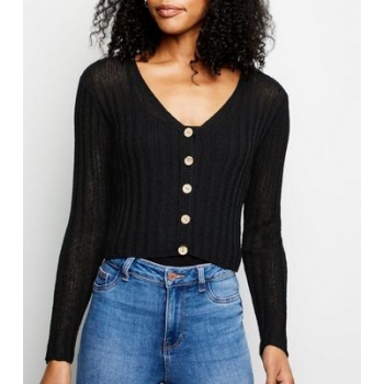 Black Ribbed Fine Knit Cardigan