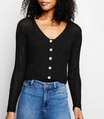 Black Ribbed Fine Knit Cardigan