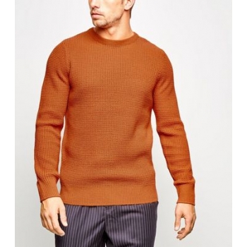 Orange Crew Neck Waffle Knit Jumper