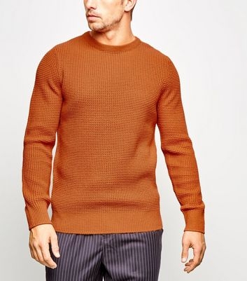 Orange Crew Neck Waffle Knit Jumper