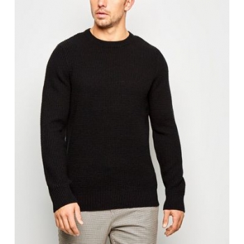 Black Crew Neck Waffle Knit Jumper