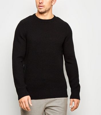 Black Crew Neck Waffle Knit Jumper