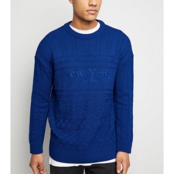 Bright Blue USA Slogan Cable Knit Jumper