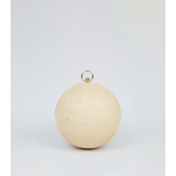 Stone Woven Straw Effect Orb Cross Body Bag