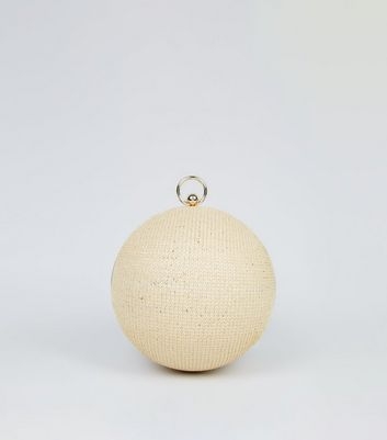 Stone Woven Straw Effect Orb Cross Body Bag