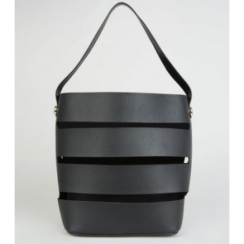 Black Paneled Cut Out Bucket Bag