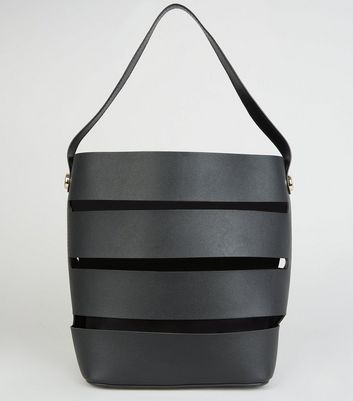 Black Paneled Cut Out Bucket Bag