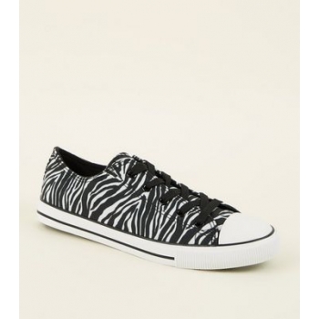 Black Canvas Zebra Print Lace Up Trainers