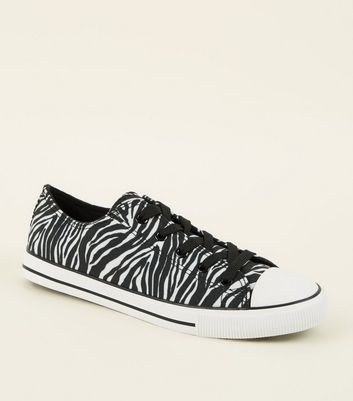 Black Canvas Zebra Print Lace Up Trainers