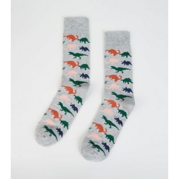 Light Grey Dinosaur Print Socks