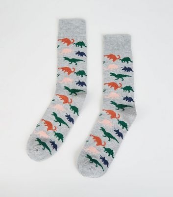 Light Grey Dinosaur Print Socks