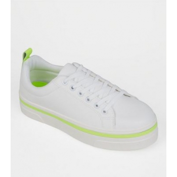 White Neon Trim Lace Up Trainers