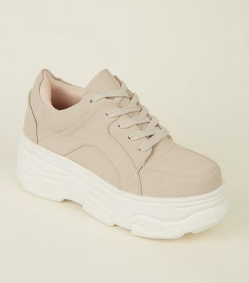 Nude Suedette Chunky Platform Trainers