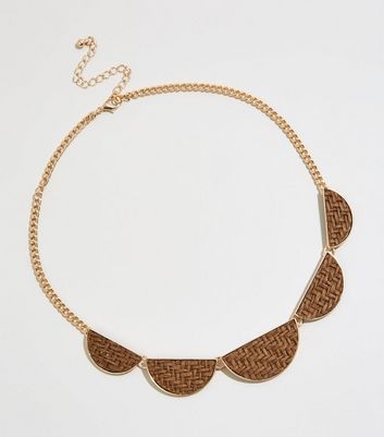 Gold Woven Raffia Chain Necklace