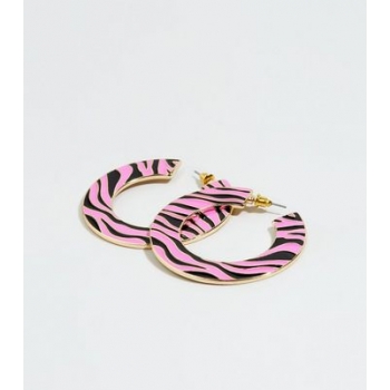 Bright Pink Wide Zebra Print Hoop Earrings