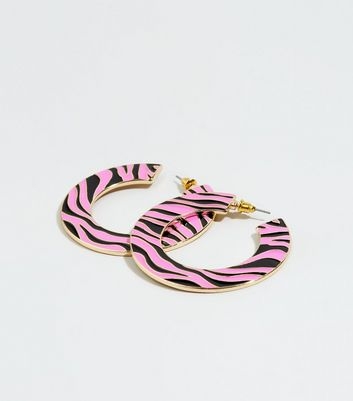 Bright Pink Wide Zebra Print Hoop Earrings