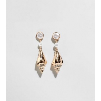 Gold Shell and Faux Pearl Earrings