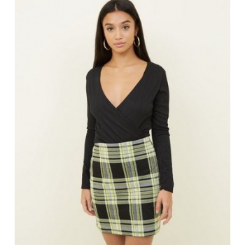 Petite Yellow Neon Check Tube Skirt