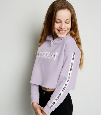 Girls Lilac Detroit Slogan Hoodie