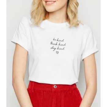 White Be Kind Think Kind Slogan T-Shirt