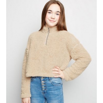 Girls Camel Teddy Funnel Neck Sweatshirt