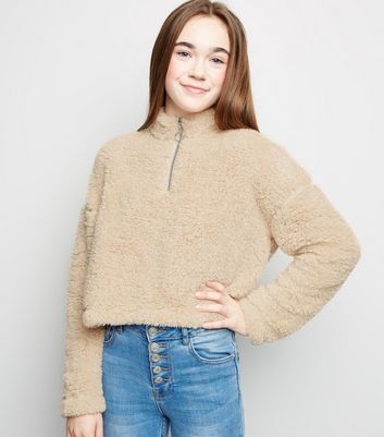 Girls Camel Teddy Funnel Neck Sweatshirt