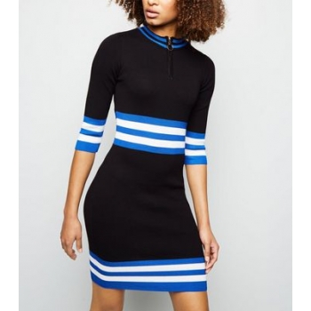 QED Black and Blue Stripe Waist Bodycon Dress