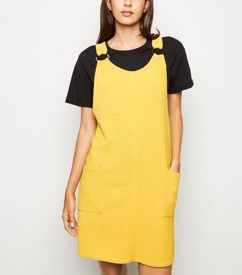 Mustard Crepe Resin Ring Pinafore Dress