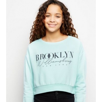 Girls Mint Green Brooklyn Slogan Sweatshirt