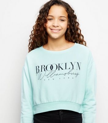 Girls Mint Green Brooklyn Slogan Sweatshirt