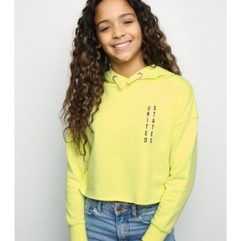 Girls Yellow Neon US Slogan Hoodie