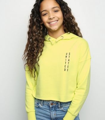 Girls Yellow Neon US Slogan Hoodie