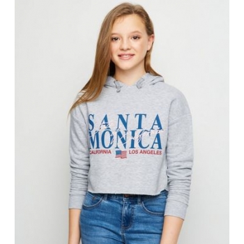 Girls Grey Santa Monica Slogan Hoodie