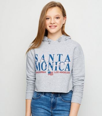 Girls Grey Santa Monica Slogan Hoodie