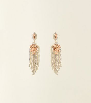 Gold Premium Diamanté Chandelier Chain Earrings