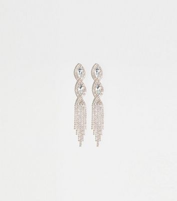 Clear Premium Gem Twist Chandelier Earrings