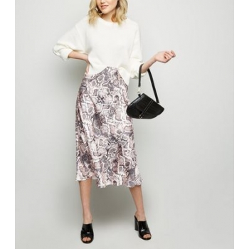 Grey Snake Print Bias Cut Midi Skirt