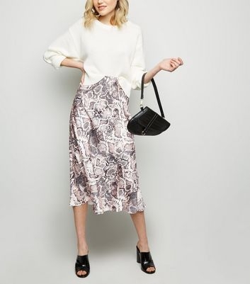 Grey Snake Print Bias Cut Midi Skirt