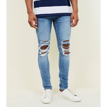 Pale Blue Ripped Knee Stretch Super Skinny Jeans