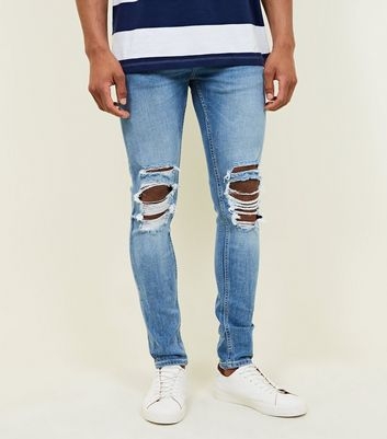 Pale Blue Ripped Knee Stretch Super Skinny Jeans