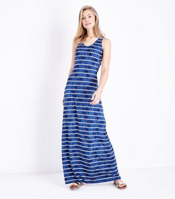 Mela Blue Tie Dye Zig Zag Maxi Dress