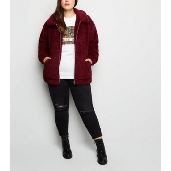 Curves Burgundy Teddy Borg Bomber Jacket