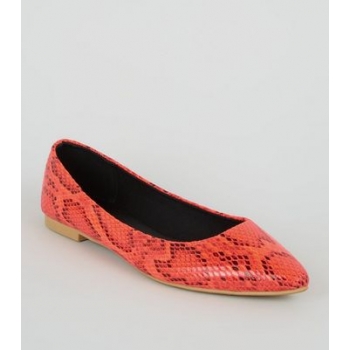 Orange Neon Faux Snake Ballet Pumps