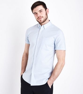 Pale Blue Short Sleeve Muscle Fit Oxford Shirt