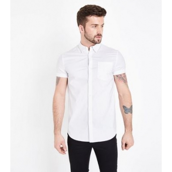 White Short Sleeve Muscle Fit Oxford Shirt