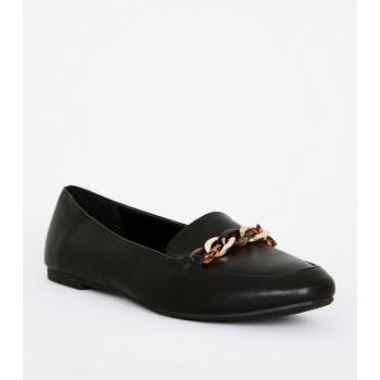 Black Leather-Look Resin Chain Loafers