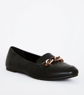 Black Leather-Look Resin Chain Loafers