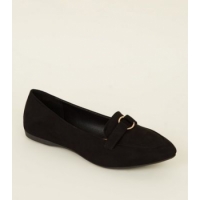 Wide Fit Black Suedette Ring Loafers