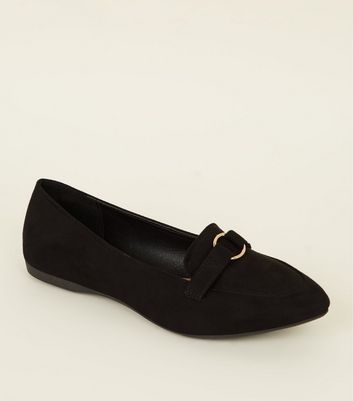 Wide Fit Black Suedette Ring Loafers