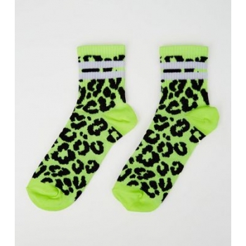 Yellow Neon Leopard Print Sport Stripe Socks